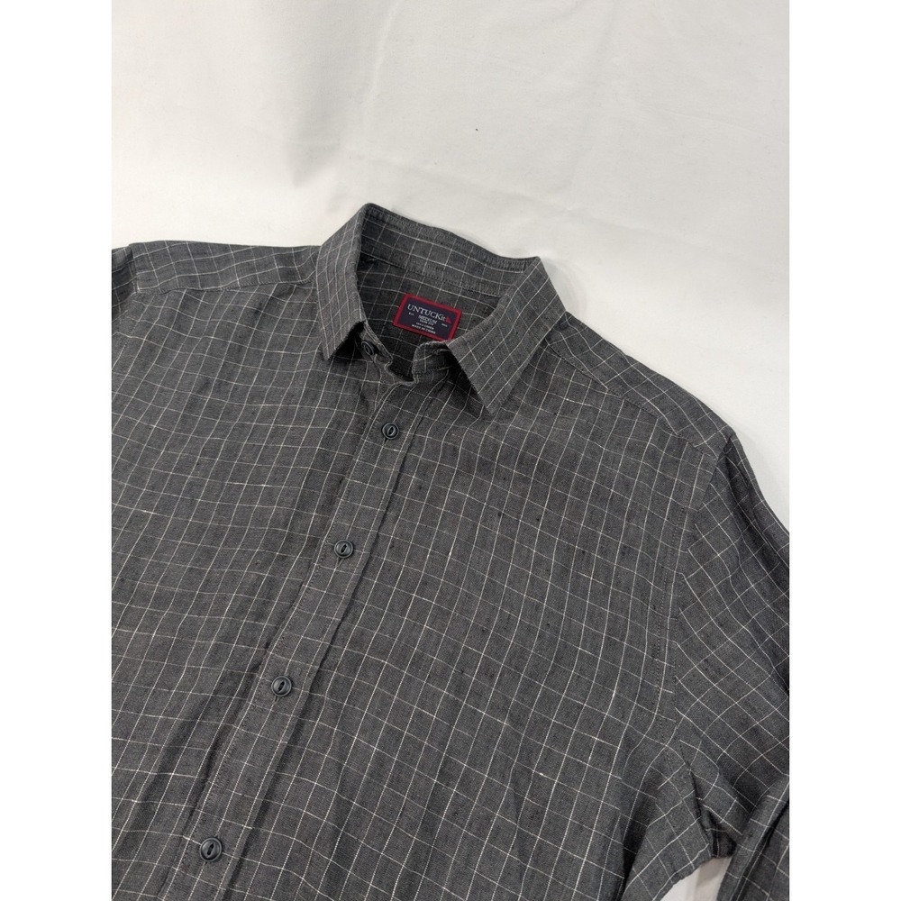 UNTUCKit Shirt Size M Slim Button Up  Linen Long‎ Sleeve Graph Plaid Gray